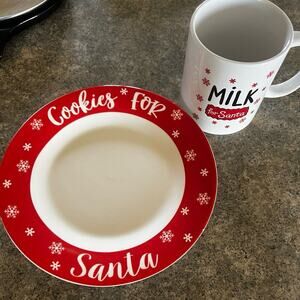 Christmas Milk  & Cookies for Santa, plate and mug